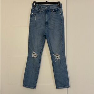 Express Blue Distressed Straight Leg Jeans